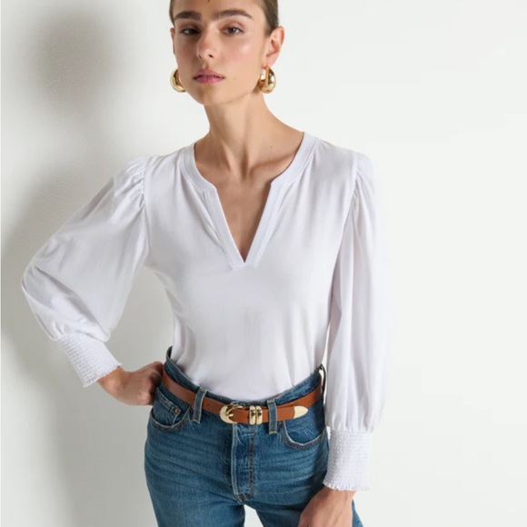 Nation LTD Tops - Nation LTD Flora Peasant Tee White Large 100% cotton